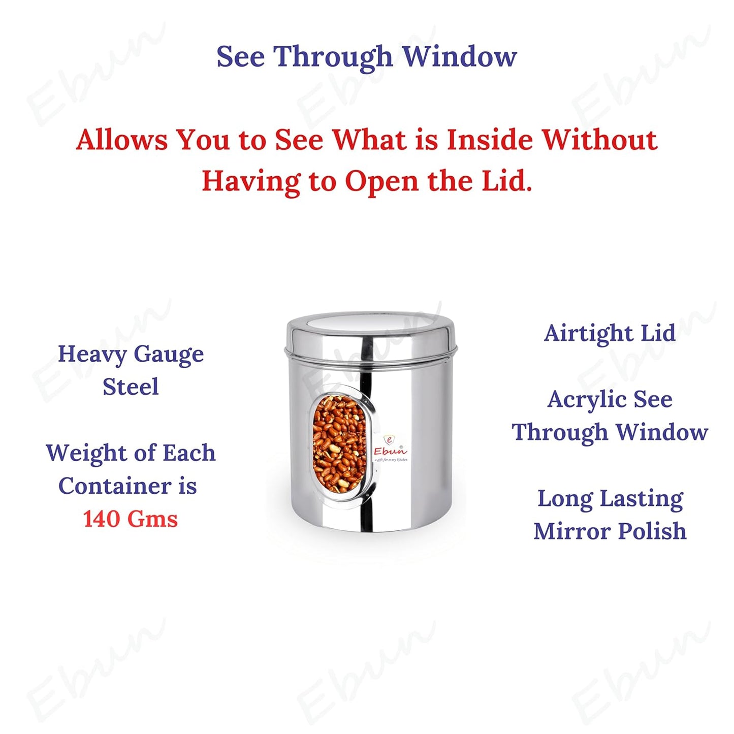 Ebun Stainless Steel See Through Small Containers | Small Containers with Capacity 200 Grams | Pack of 6 Pcs Combo, Silver