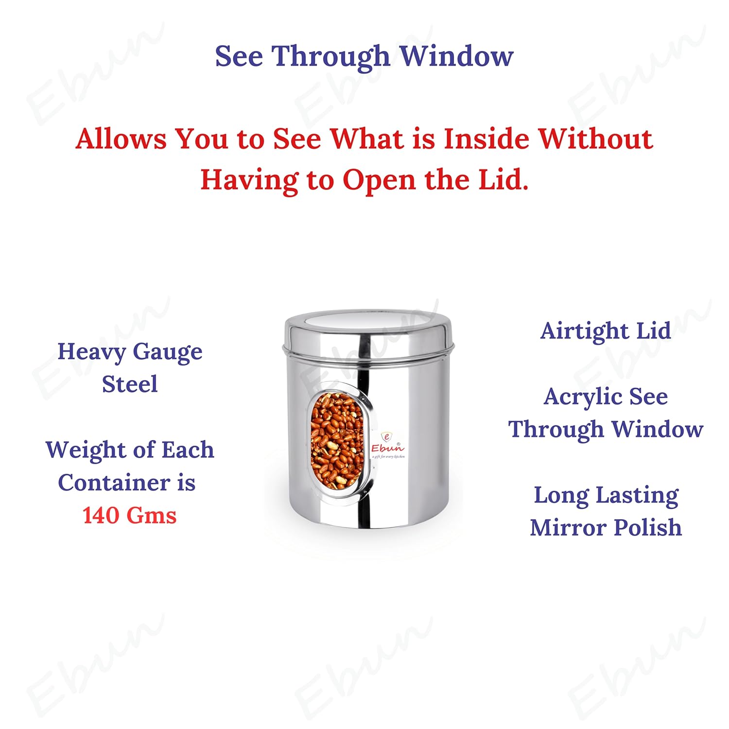 Ebun Stainless Steel See Through Small Containers | Small Containers with Capacity 200 Grams | Pack of 6 Pcs Combo, Silver