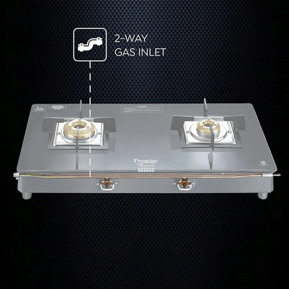 Prestige Royale Quadra 2Burner Gas Stove|Superior Toughened Glasstop with 5-Year Warranty |3-Way Nozzle Design|Tri-Pin Jumbo Burner|Uniquely Designed Pan Support |Elegantly Designed Knobs|Black