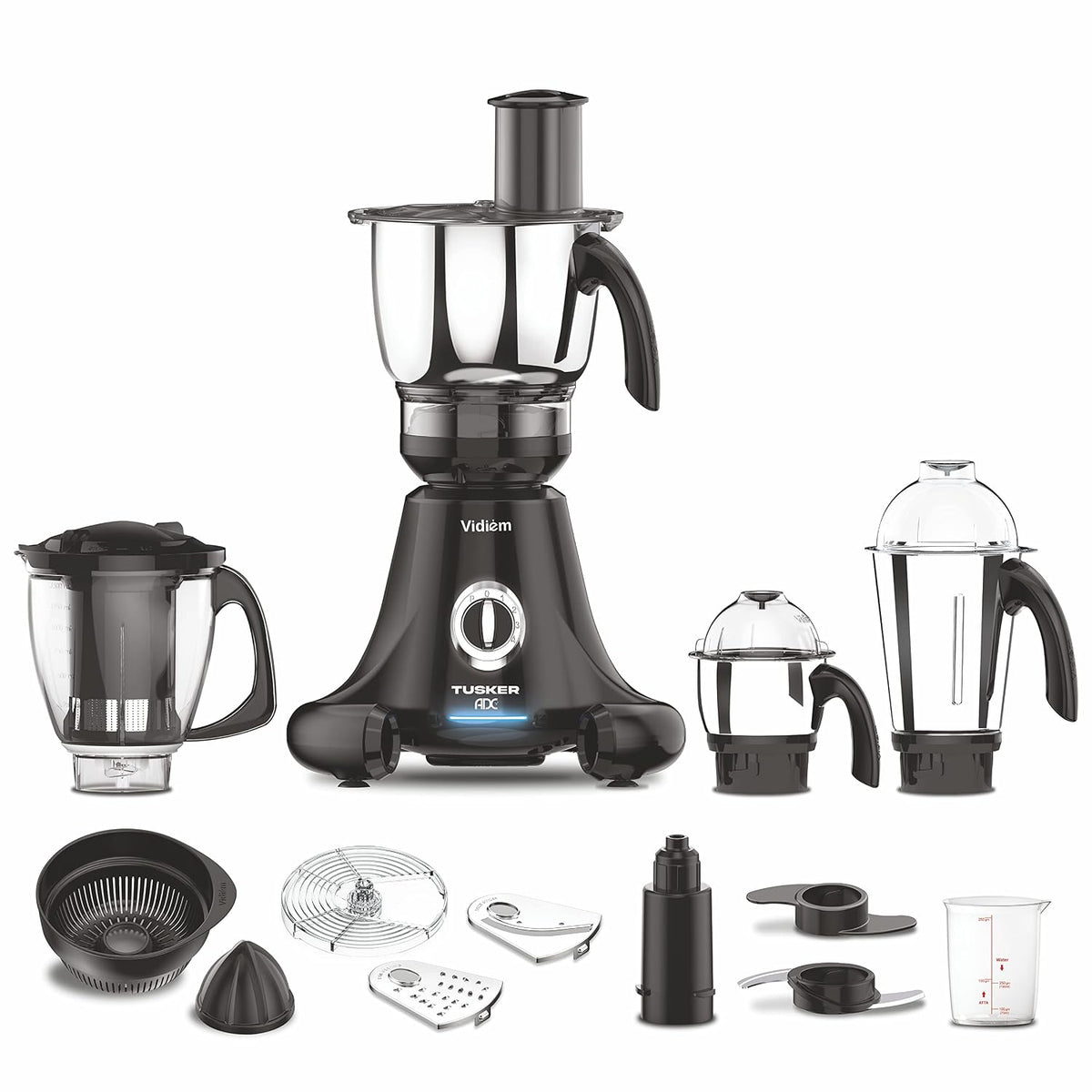Vidiem Mixer Grinder 616 A Tusker ADC | Mixer grinder 750 watt with 3 jars & 1 Juicer Mixer Grinder, 1 Multi chef | 4 Le