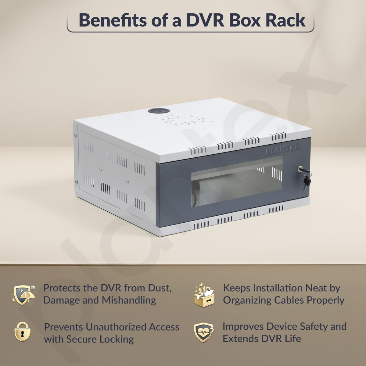 Plantex CCTV/NVR/DVR Cabinet Box/Network Rack/CCTV Box Cabinet with Lock and Keys/Server Rack with Power Socket - 3U+, (White) Transparent Glass Door dvr Box for CCTV-3