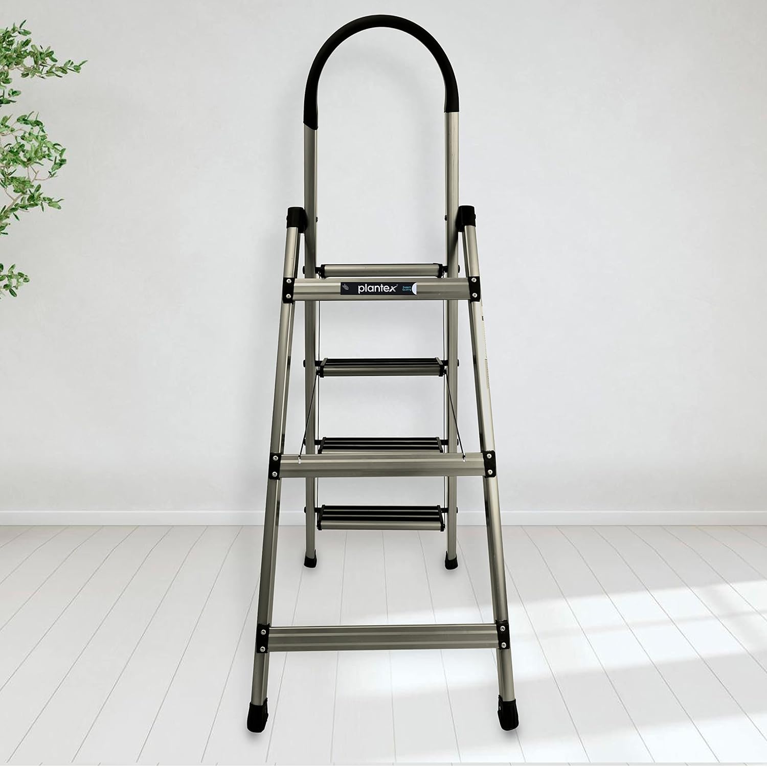 Plantex Guardex 4 Step Foldable Aluminum Ladder for Home/Ladder with Anti-Slip Shoes and Edge Guards/5 Year Manufacturer Warranty (Anodize Coated-Gold)