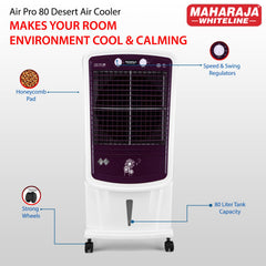 Maharaja Whiteline AIR PRO 80 Air Cooler with 80 ltr Large Tank Capacity, 190W (White & Royal Purple)