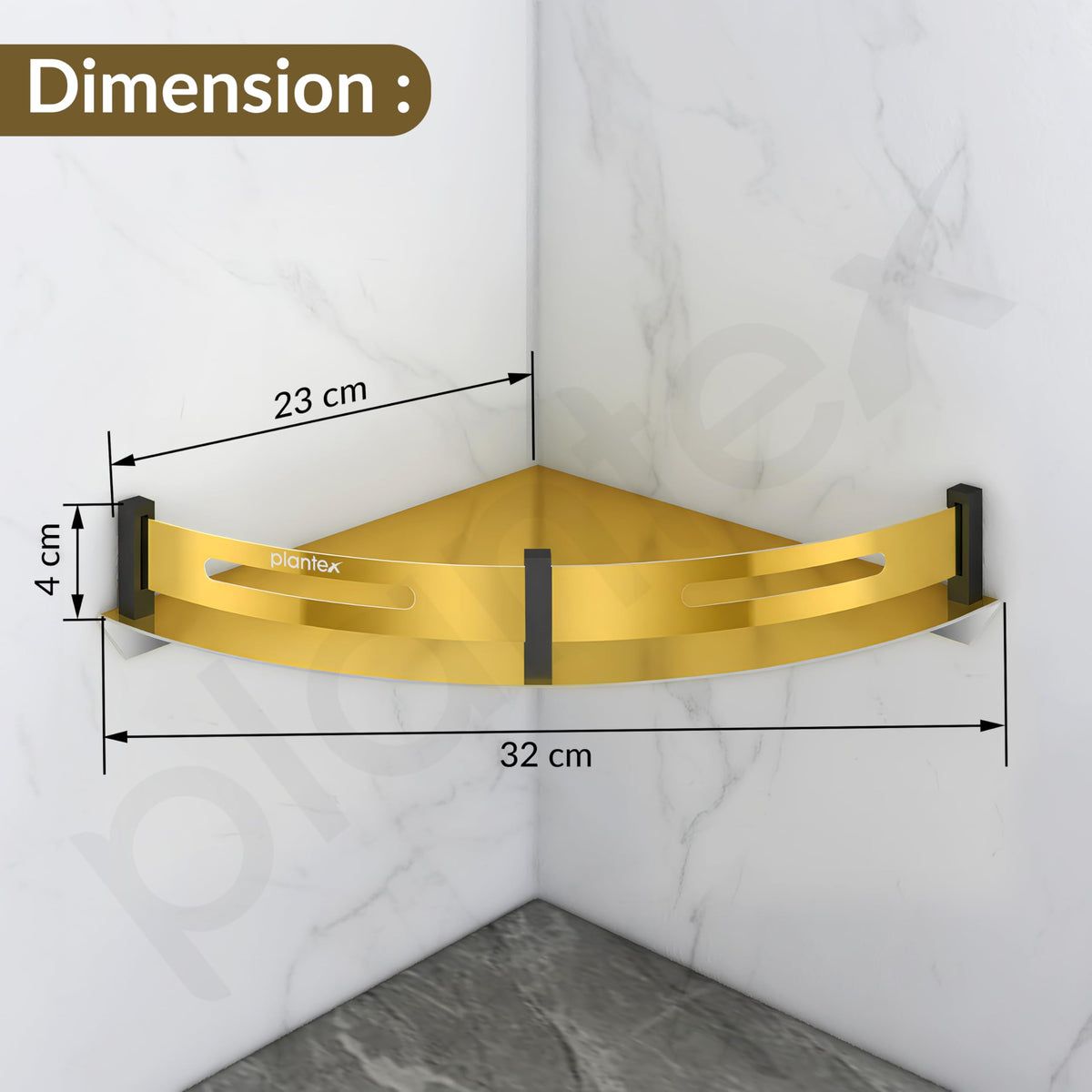 Plantex Corner Shelf for Bathroom Wall Mount/Stainless Steel Bathroom Corner Shelf with Railings/Bathroom Accessories Holder for Wall (9x9 inches, PVD Gold & Black)-2