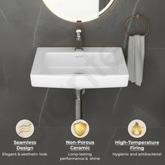 Plantex Ceramic Wall Hung Basin with 10 Years Glaze Warranty by Plantex/Washbasin for Bathroom/Wall Mounted Wash Basin/Sink for Living Room (Laric, White)-5