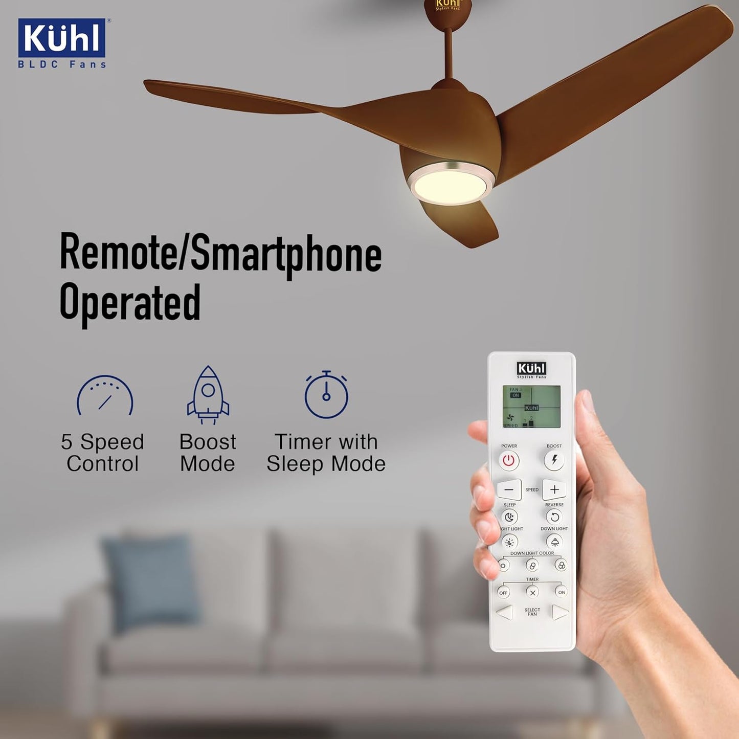 KUHL Twist L31320 mm 65% Power Saving BLDC Ceiling Fan | BEE 5 Star Rated & ISI Marked | High Air Flow |5YearWarranty on Motor By Brand |Free Installation | IoT – Operate via Mobile & Alexa | Brown