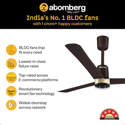 atomberg Renesa Elite 1200mm BLDC Ceiling Fan with Remote Control | 5 BEE star | High Air Delivery with Moonbeam LED Light | New Sleek Design | Newly Launched | 5 Year Warranty | Blaze Brown