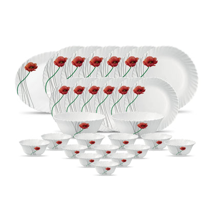 La Opala Diva Classique Collection Opal Glass Crockery | for Family of 6 | Dinner Set 27 pcs Citron Weave | Plates & Bowls for Dining | Microwave Safe | 100% Vegetarian | Extra Strong | White