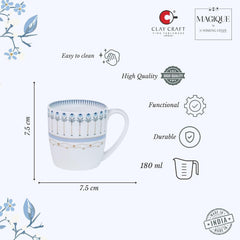 Magique by The Wishing Chair x ClayCraft : River of Flowers Ceramic Chai Mugs - Set of 6 |180 ml | Elegant Floral Design | Mugs for Coffee | Ideal for Gifting | Perfect for Home & Office