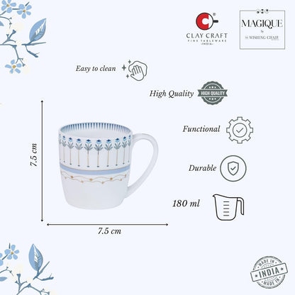 Magique by The Wishing Chair x ClayCraft : River of Flowers Ceramic Chai Mugs - Set of 6 |180 ml | Elegant Floral Design | Mugs for Coffee | Ideal for Gifting | Perfect for Home & Office