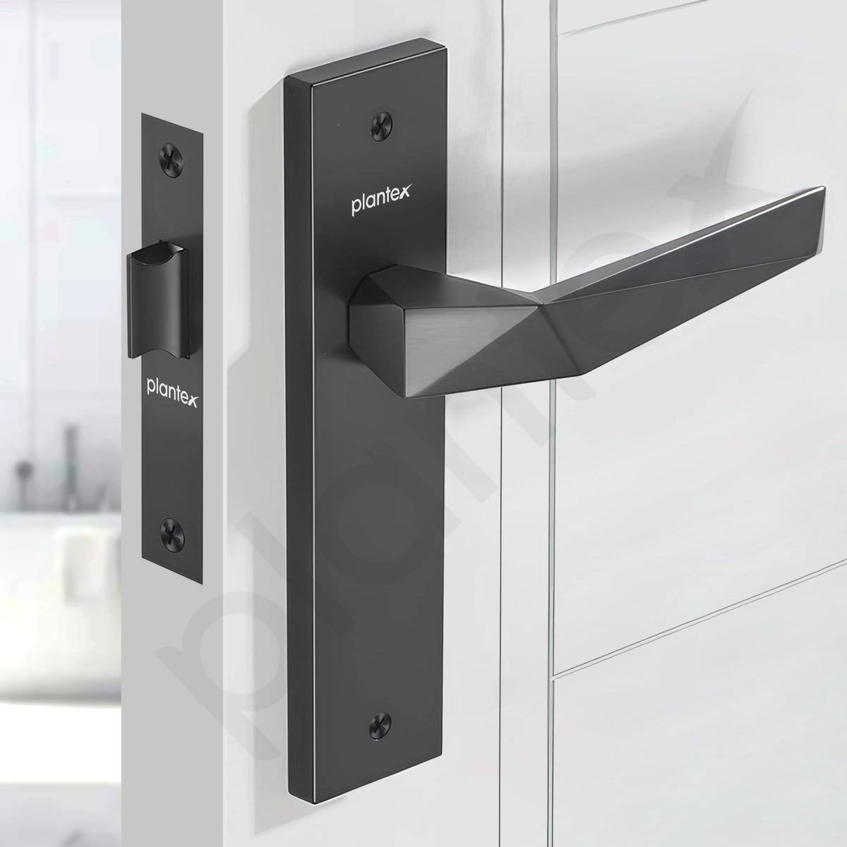 Plantex Heavy Duty Door Lock “ Bathroom Door Lock/Mortise 8inch Keyless Plate Handle Set for Home/Bathroom/Store Room/Balcony/Office with Baby Latch (8129- Grey)-6