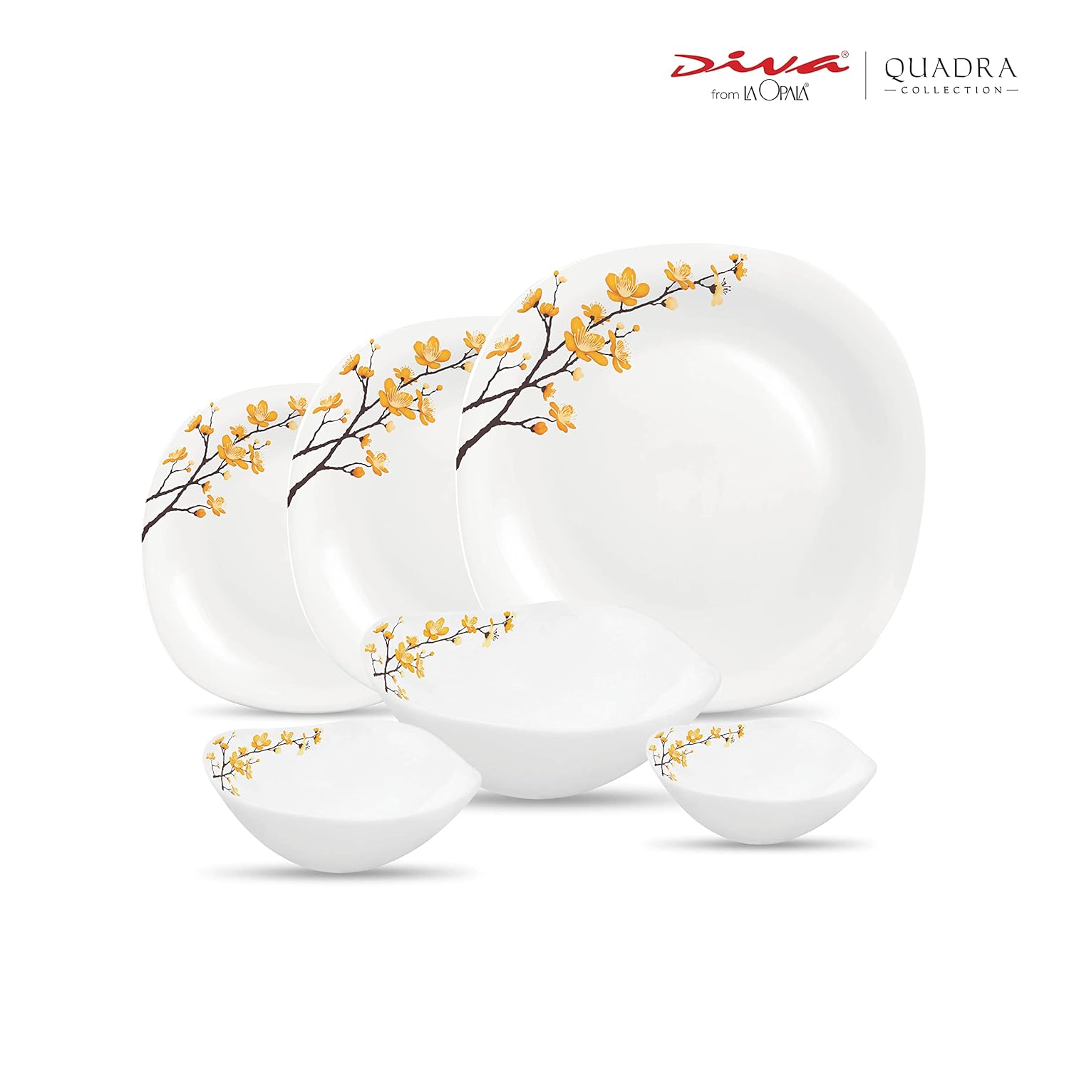La Opala Diva, Quadra Collection, Opal Glass Dinner Set 29 pcs, Summertide, White