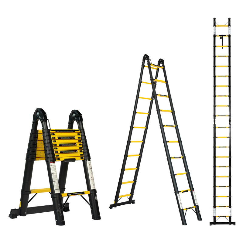 Corvids 4.4m (14.5 ft) Folding Carbon Steel Telescopic Ladder, 2-Year Warranty, 15-Step Heavy Duty Extension Ladder, Q195 Rustproof Alloy Steel, Portable & Collapsible Ladder for Home & Outdoor use