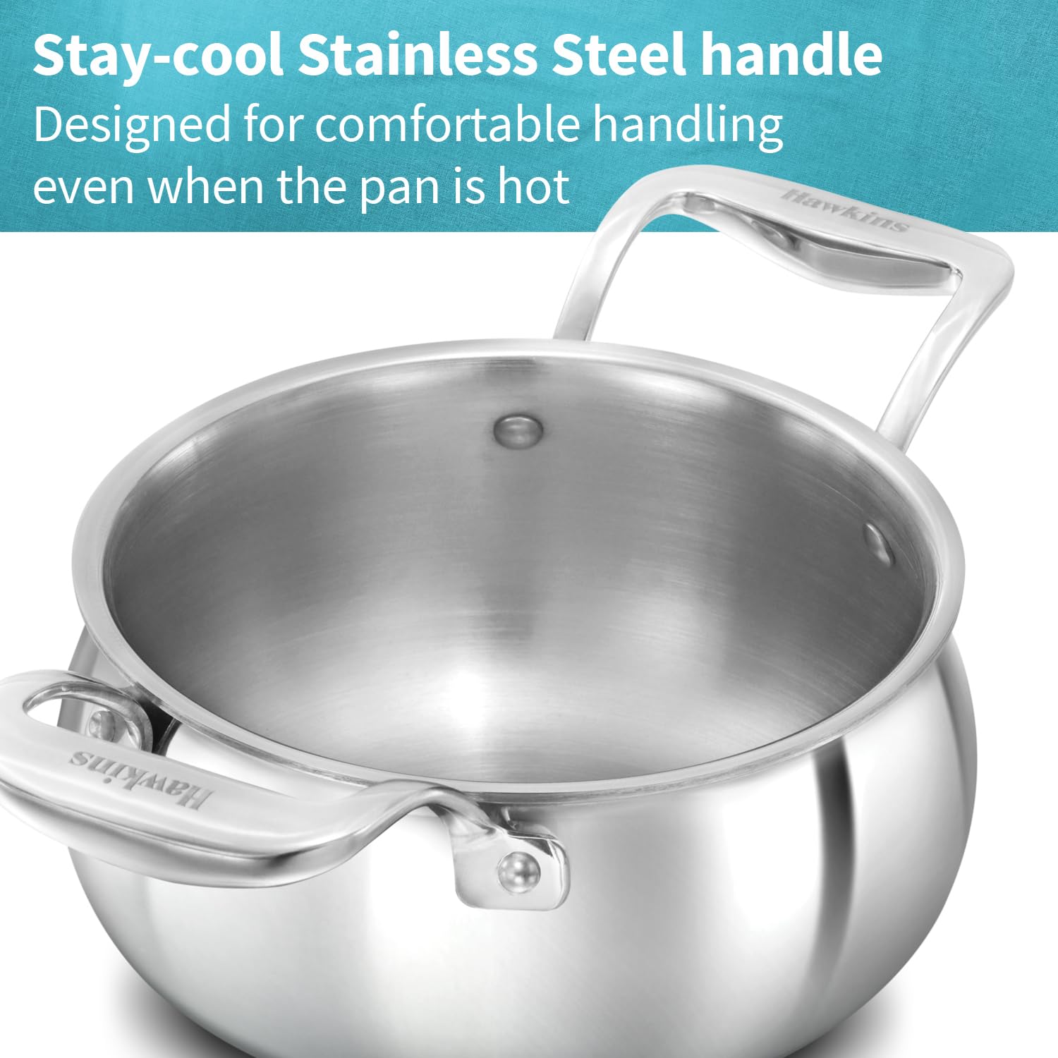 Hawkins Pro 2 Litre Handi with Lid, Triply Stainless Steel Sauce Pan for Cooking and Serving Biriyani, Silver (PSH20S)