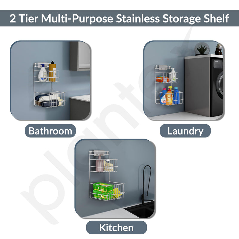 Plantex Self Adhesive Shelf/Stainless Steel Bathroom Detergent Holder/Bathroom Organiser Without Drill/Under The Sink Detergent Holder/Multipurpose Shelf (Large,Chrome)-5