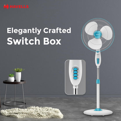 Havells Gatik Pro 400mm Pedestal Fan| 120 Ribs Guard for Safety| Smooth Oscillation| Heavy Base| ISI Marked | 2 Year Warranty | Blue