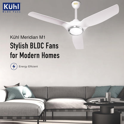 KUHL Meridian M1 1200MM 65% Power Saving BLDC Ceiling Fan With Remote | BEE 5 Star Rated & ISI Marked | High Air Flow | Down Light & Reverse Mode | 5 Year Warranty on Motor | Free Installation |White
