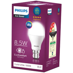 Philips Ace Saver 8.5W B22 LED Bulb, Crystal White, Pack of 8