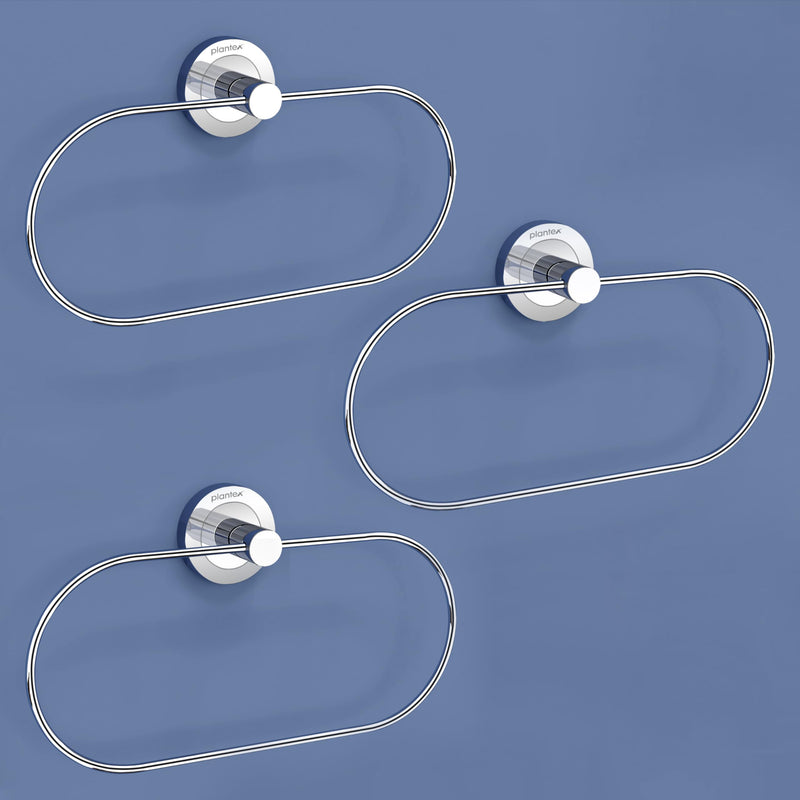 Plantex Stainless Steel Towel Ring for Bathroom/Wash Basin/Napkin-Towel Hanger/Bathroom Accessories (Chrome-Oval) - Pack of 3-1