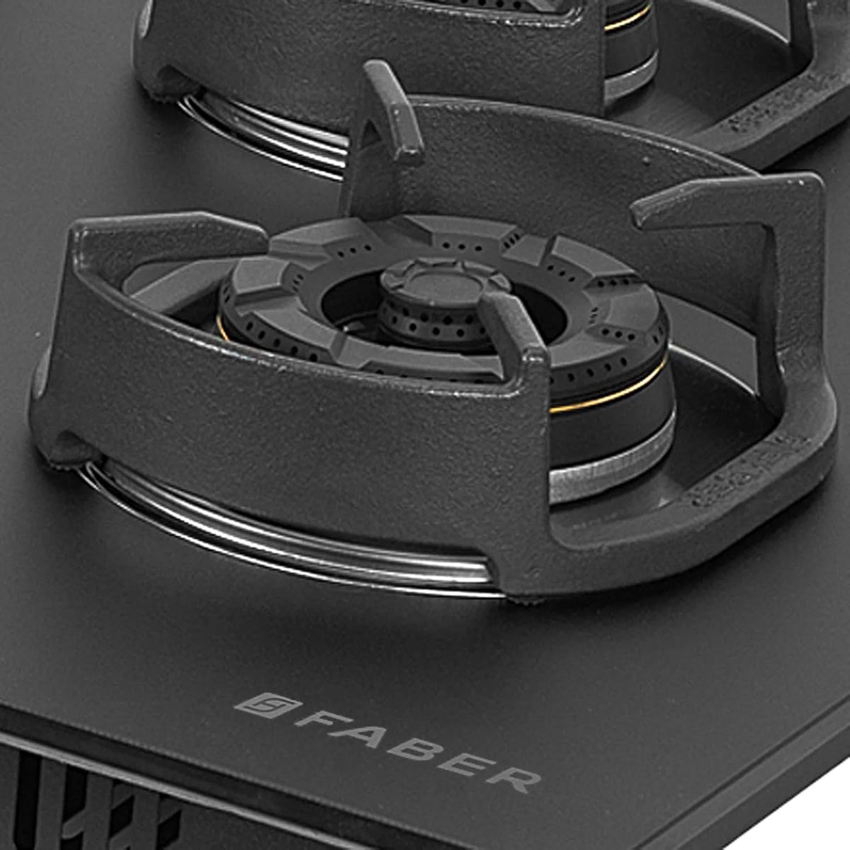 Faber Della 4 Burner 72cm Hob |Auto-Ignition|Brass Burner| Cast Iron Pan Support |Hob/Cooktop Hybrid| Matt Black Glass F