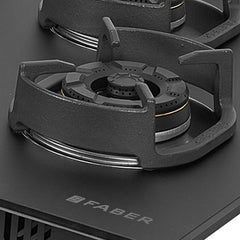 Faber Della 4 Burner 72cm Hob |Auto-Ignition|Brass Burner| Cast Iron Pan Support |Hob/Cooktop Hybrid| Matt Black Glass F