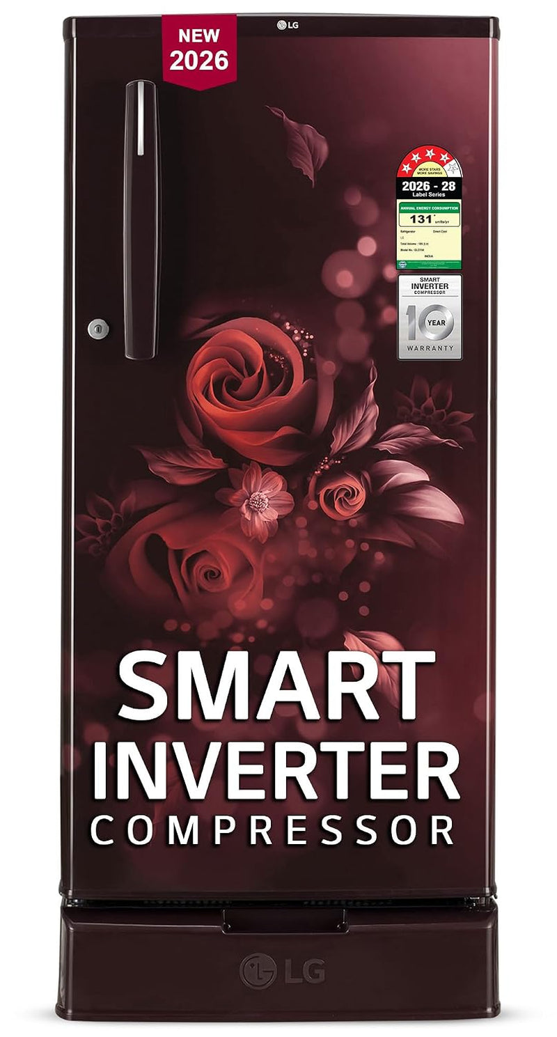 LG 185 L, 4 Star, Smart Inverter, Direct Cool Single Door Refrigerator (GLD1945ZOSE, Scarlet Euphoria, Base stand with Drawer)-1