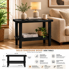 Solid Sheesham Wood C Shape Side Table for Living Room | Modern Sofa End Table | Wooden Laptop Table for Bed | 