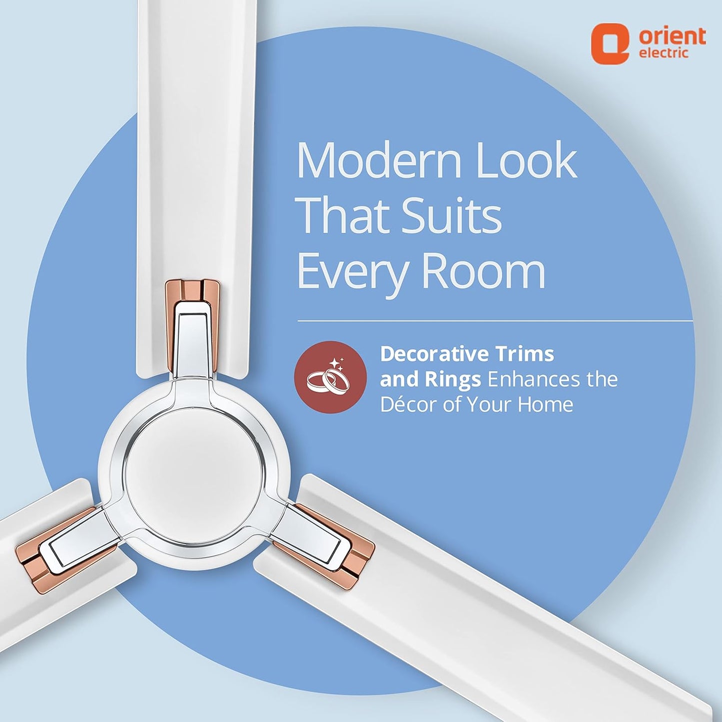 Orient Electric 1200 mm Apex Prime| 5 years warranty by Orient | 350 RPM motor speed| Rust-proof Aluminium blades| Decorative ring & trims| White, pack of 2