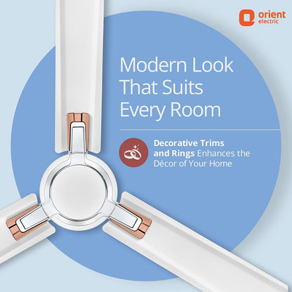 Orient Electric 1200 mm Apex Prime| 5 years warranty by Orient | 350 RPM motor speed| Rust-proof Aluminium blades| Decorative ring & trims| White, pack of 2
