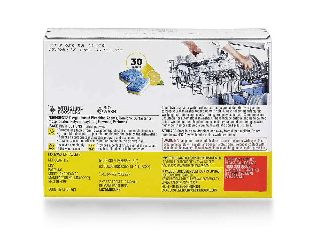 IFB Essentials Dishwasher Tablets, Yellow, Small 30 tablets (Pack of 3)