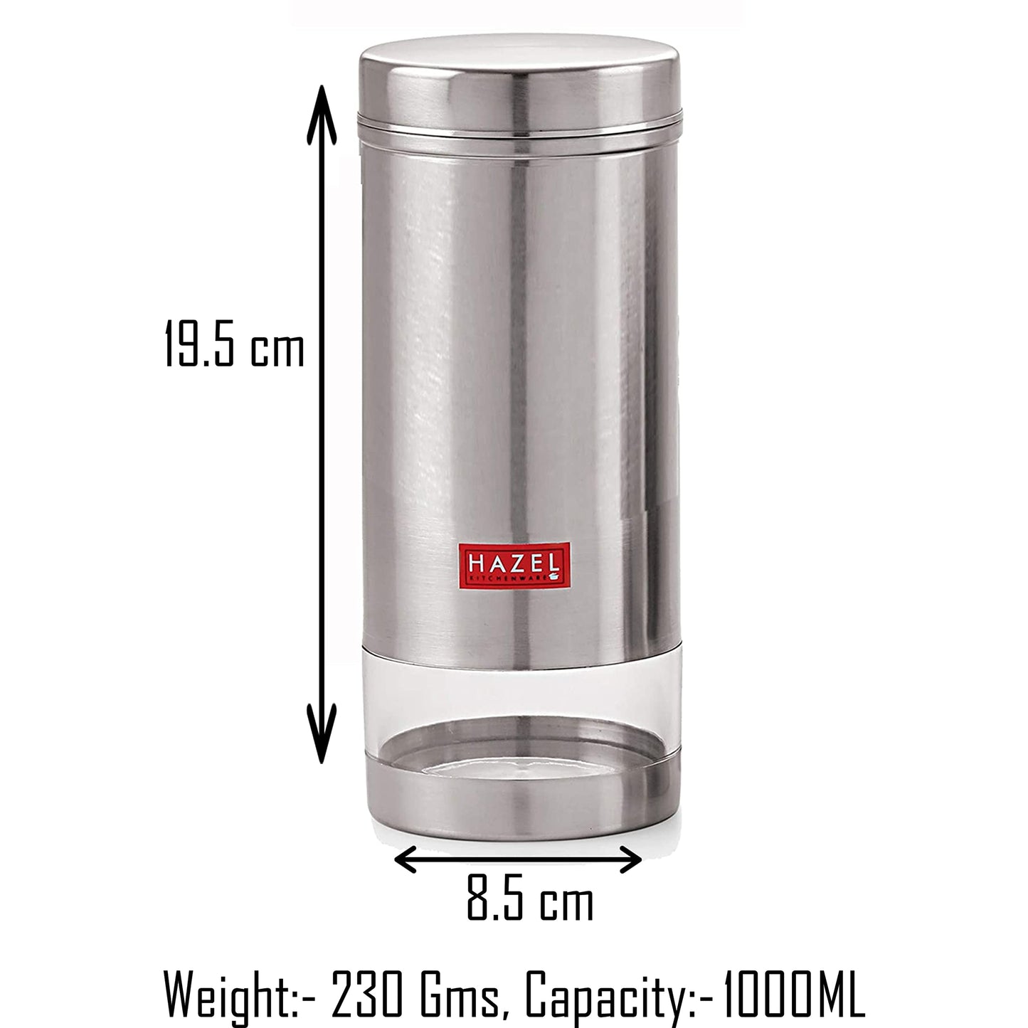 HAZEL Stainless Steel Kitchen Containers| 1 Ltr Each Transparent Kitchen Container Set with Matt Finish | Multipurpose Storage Box for kitchen containers, Set of 6