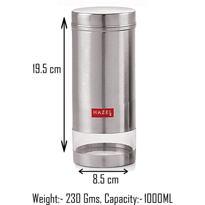 HAZEL Stainless Steel Kitchen Containers| 1 Ltr Each Transparent Kitchen Container Set with Matt Finish | Multipurpose Storage Box for kitchen containers, Set of 6