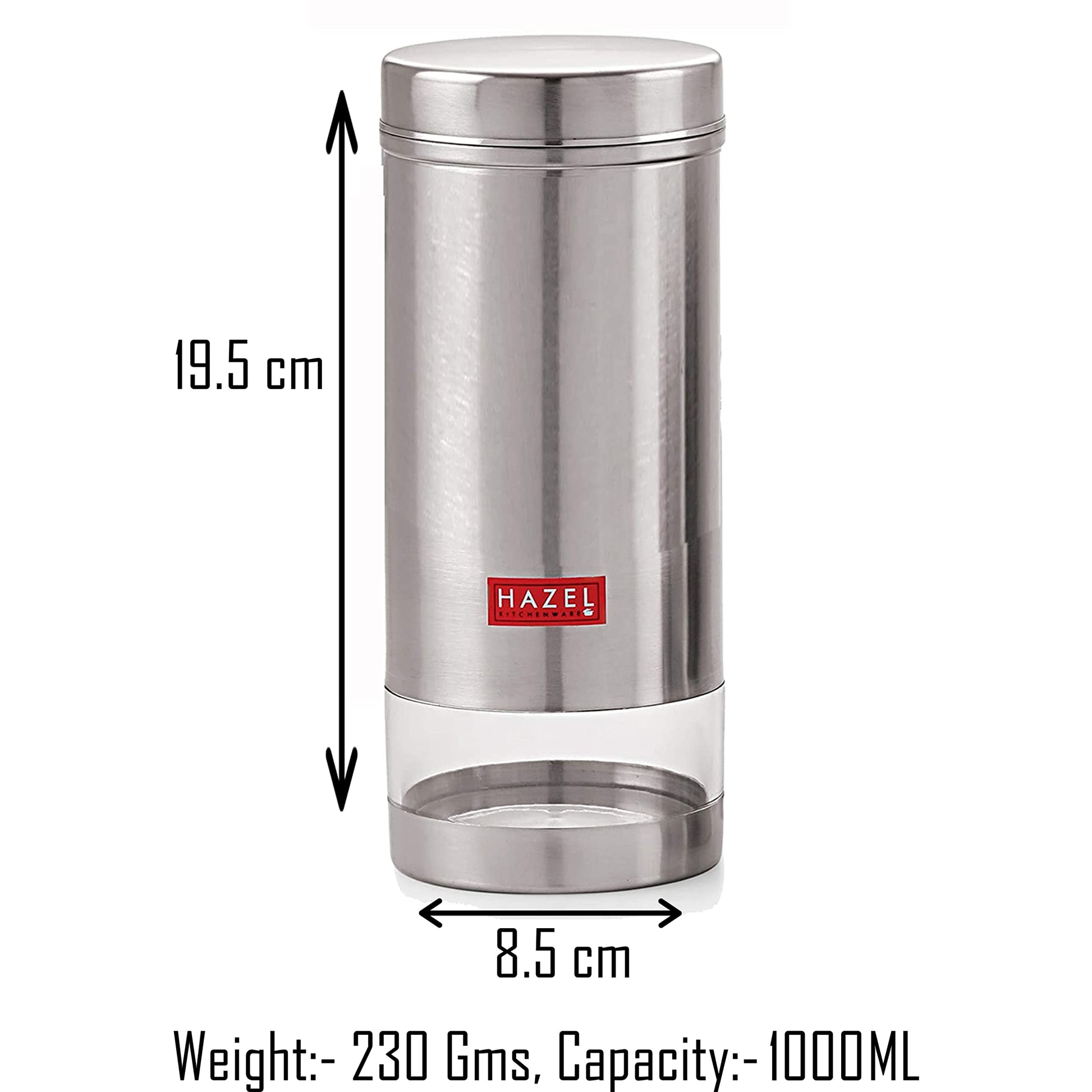 HAZEL Stainless Steel Kitchen Containers| 1 Ltr Each Transparent Kitchen Container Set with Matt Finish | Multipurpose Storage Box for kitchen containers, Set of 6