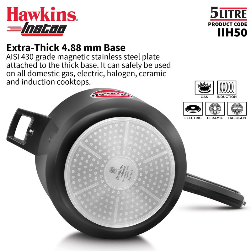Hawkins 5 Litre Instaa Pressure Cooker, Induction Inner Lid Cooker, Tall Body Hard Anodised Cooker, Black (IIH50)