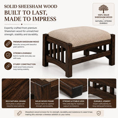Wooden Ottoman Foot Stool with Upholstered Cushion Seat, Solid Wood Foot Rest Stool for Living Room, Bedroom, L