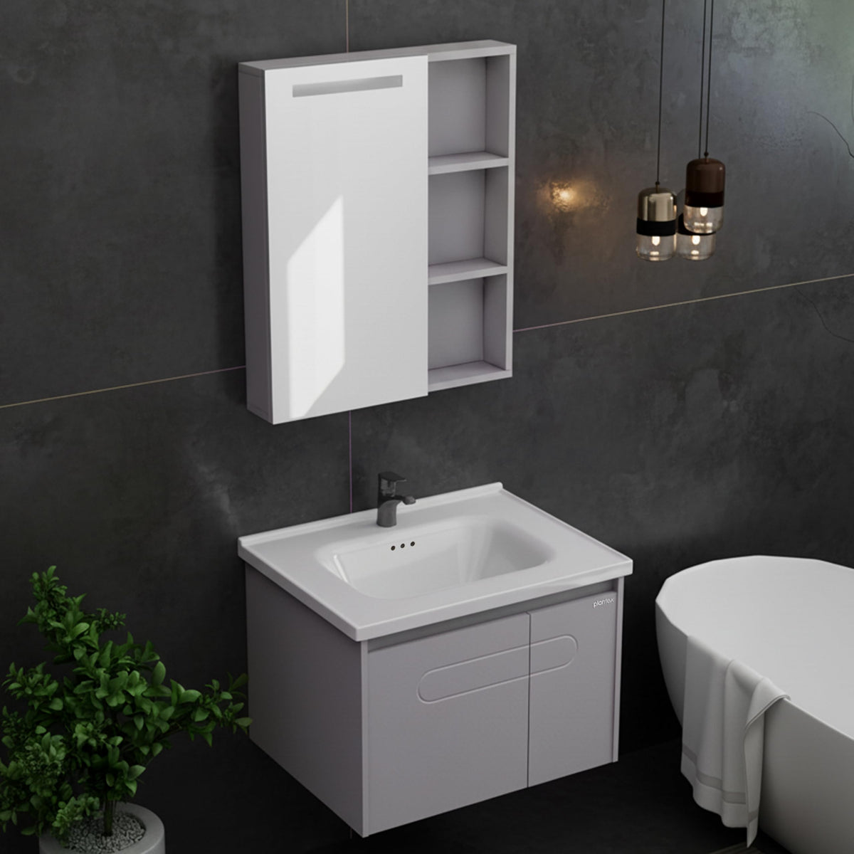 Plantex Unbreakable Vanity for Bathroom/Rectangle Washbasin with Cabinet Full Set/Sensor Light Bathroom Organizer for Home (NZBC-24)-1