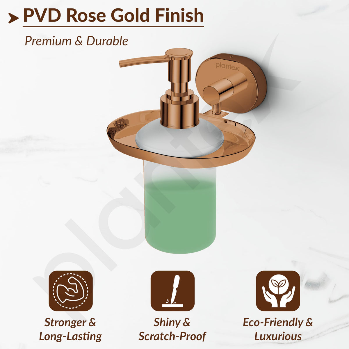 Plantex J4 Stainless Steel Liquid Soap Dispenser/Shampoo Dispenser for Wash Basin/Hand Wash Dispenser Wall Mounted/Bathroom Accessories (PVD Rose Gold Finish) Onix-5