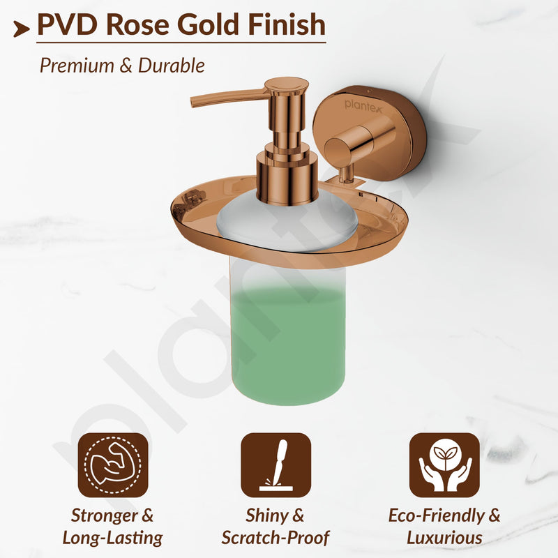 Plantex J4 Stainless Steel Liquid Soap Dispenser/Shampoo Dispenser for Wash Basin/Hand Wash Dispenser Wall Mounted/Bathroom Accessories (PVD Rose Gold Finish) Onix-5