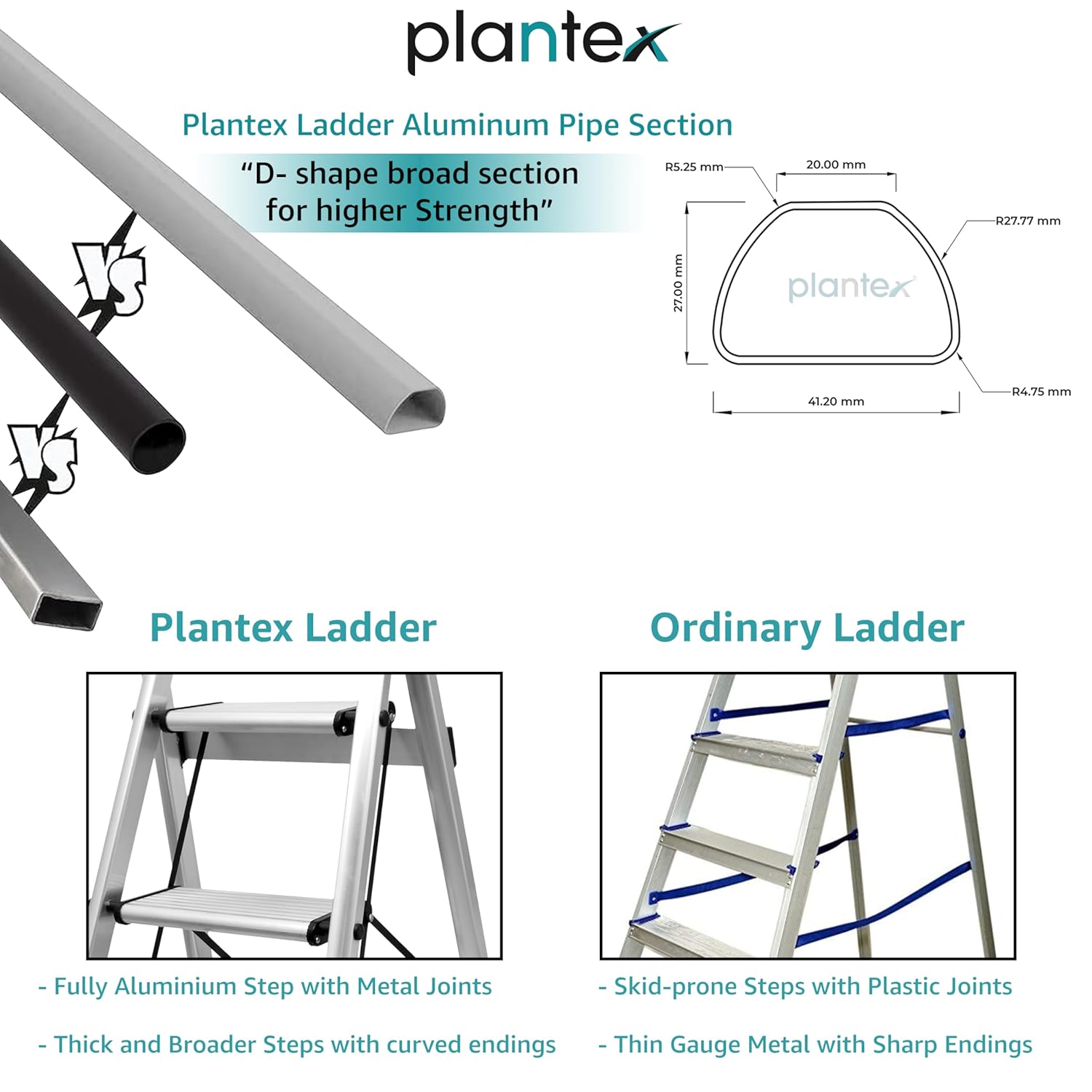 Plantex Surestep 3 Step Aluminum Ladder for Home Use/Wide Anti-Slip Steps/Foldable Ladder with Anti Skid PVC Shoes, 3 Steps Kitchen Stool (Anodize-Silver)