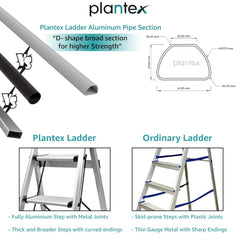 Plantex Surestep 3 Step Aluminum Ladder for Home Use/Wide Anti-Slip Steps/Foldable Ladder with Anti Skid PVC Shoes, 3 Steps Kitchen Stool (Anodize-Silver)