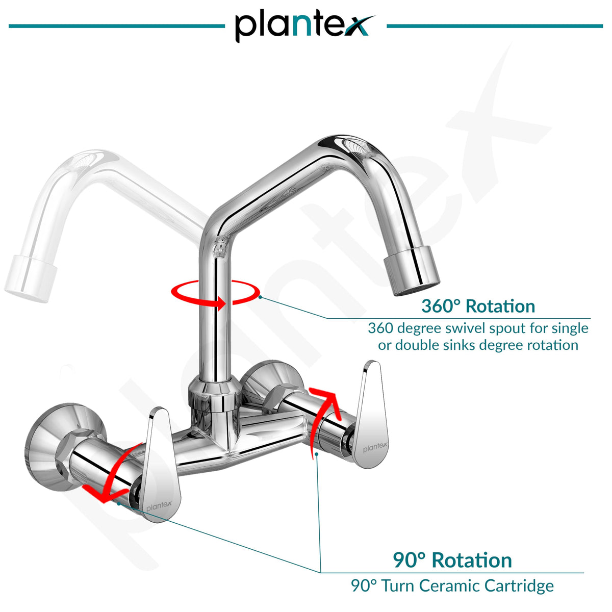Plantex Pure Brass Sink Mixer Tap Hot and Cold/Kitchen Sink Tap/Water Mixer Tap for Kitchen Sink with Brass Wall Flange and Teflon Tape- 7 Year Warranty by Plantex (LEA-714 -Chrome)-5