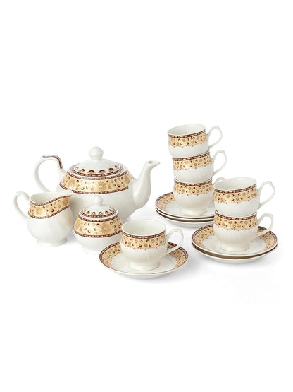 Clay Craft The Karina Fine Ceramic Tea Set of 15 Offers Elegance, Durability, and functionality