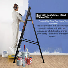 Bonkaso 7 Steps Climb Lite Pro Foldable Aluminium Ladder, Load Capacity upto 120kg, Multipurpose ladder for home & office, Anti-Skid Steps, Heavy Duty Platform, 5 Years Warranty (215h x 56w Cms) Black