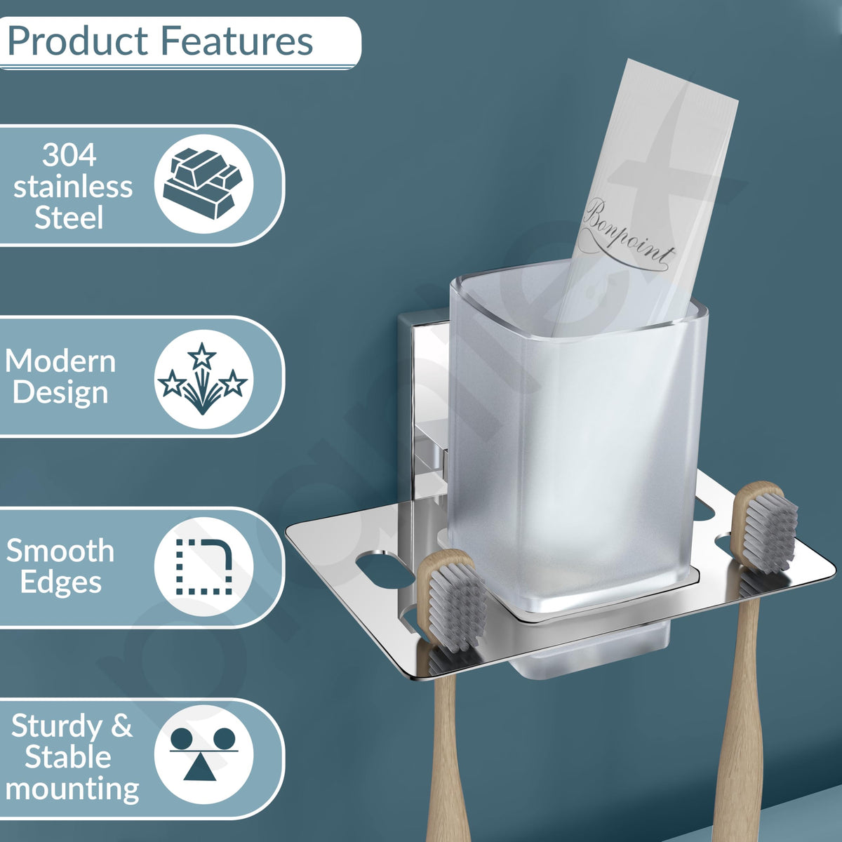Plantex 304 Grade Stainless Steel Tooth Brush Holder/Wall Mounted Tumbler Holder for Bathroom/Bathroom Accessories - Iris (Chrome)-2