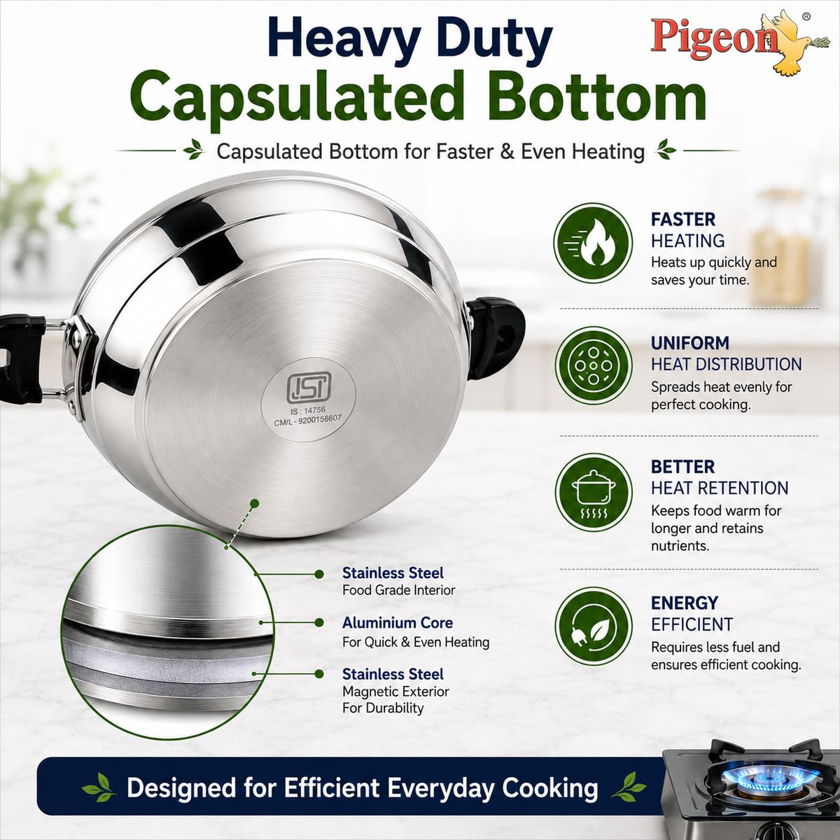 Pigeon Stainless Steel Regal Multi Kadai with 2 Idli Plates(13 Idlies),1 Steamer Plate| Momo Maker|Multi Pot|Steaming Se