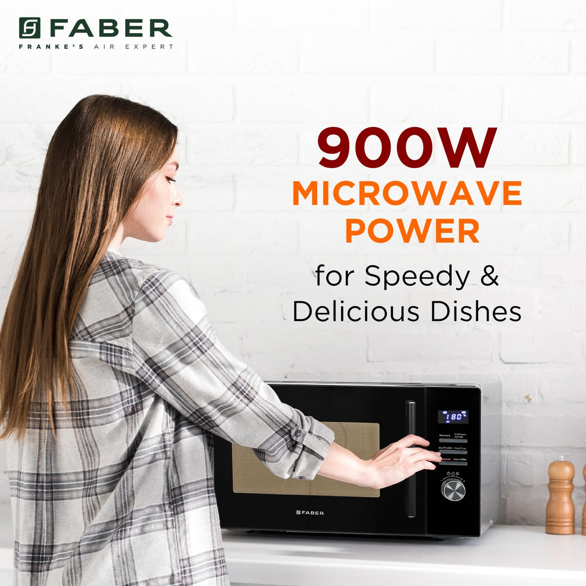 Faber FMW Instacook 30C Standalone 29L Microwave Oven |900W|10 Auto Cook Menu|Digital Panel|Reheat & Defrost|Glass Turnt