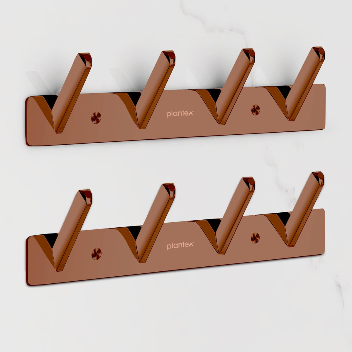Plantex Wall Hooks for Hanging Cloth/Stainless Steel Towel Hangers/Bathroom Robe Hooks/Door Hangers/Square Wall Hook/Hook Rail for Hanging Keys - 4 Hooks (Pack of 2, PVD Rose Gold)