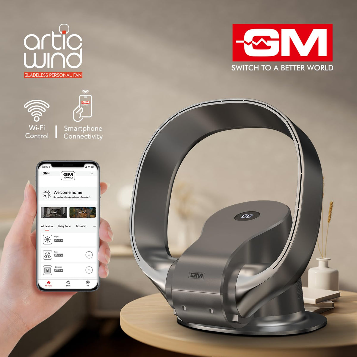 GM Artic Wind Bladeless Personal Fan with Air Purifier & Remote