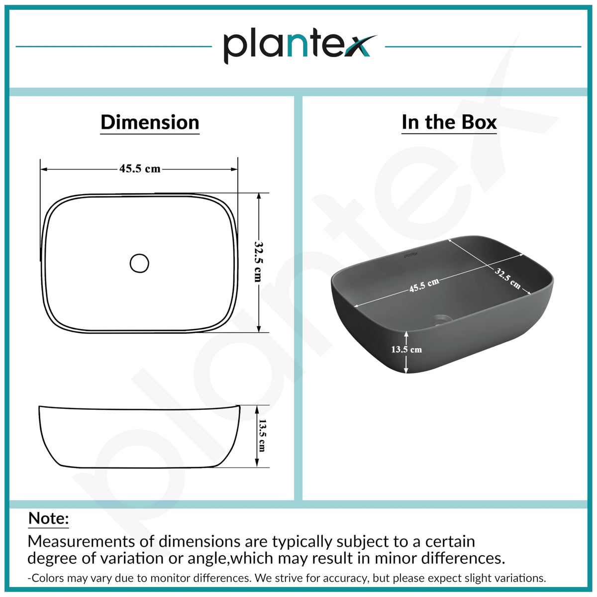 Plantex Wash Basin for Bathroom/Ceramic Basin/Rectangle Tabletop Basin/Wash Basin for Home/Restaurant (Cloud Grey - 18 x 13 x 5 Inch)-3
