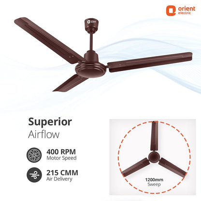 Orient Electric Falcon 400 1200MM High speed Ceiling fan for your home with corrosion free tangential blades | 5 year warranty (Brown, Pack of 1)